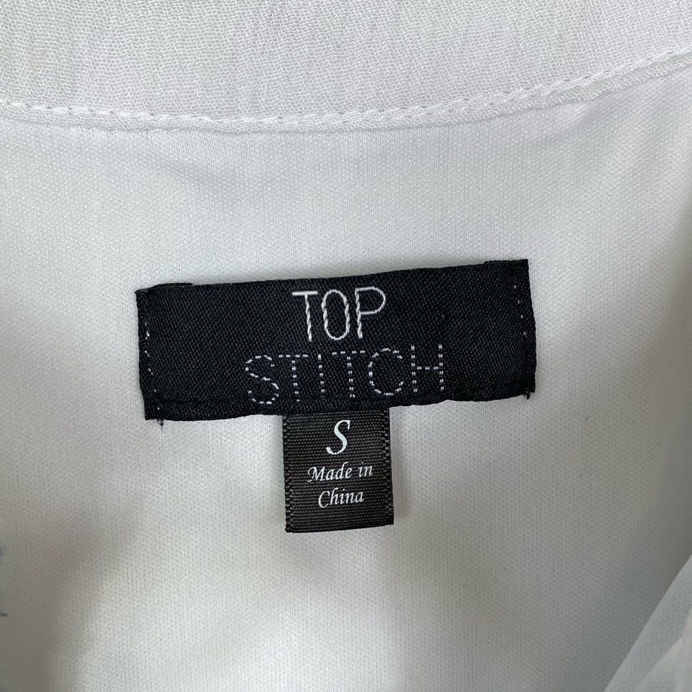 Top Stitch White & Navy Crinkled Embroidered Mini Dress - Picture 3 of 5
